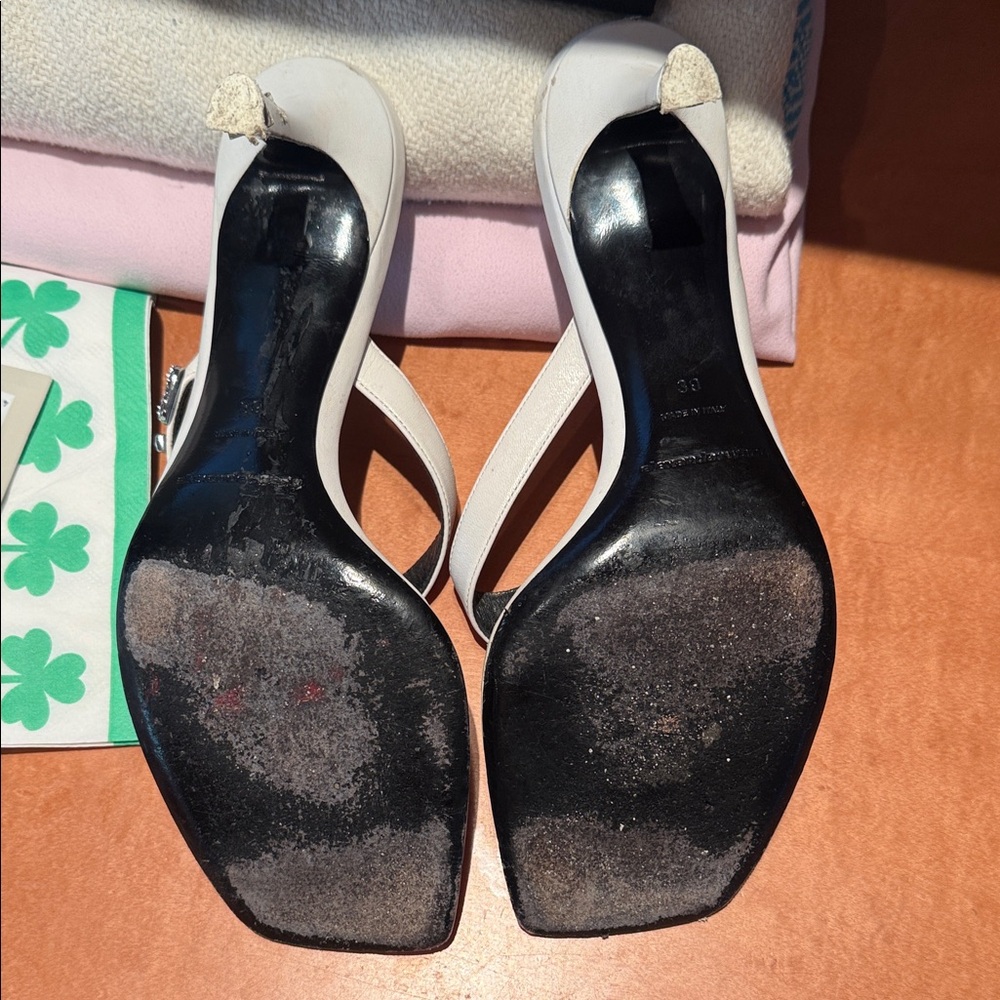 Alexander Wang White Crystal-Embellished Thong Kitten Heel Sandals 39 8.5 - Picture 3 of 8